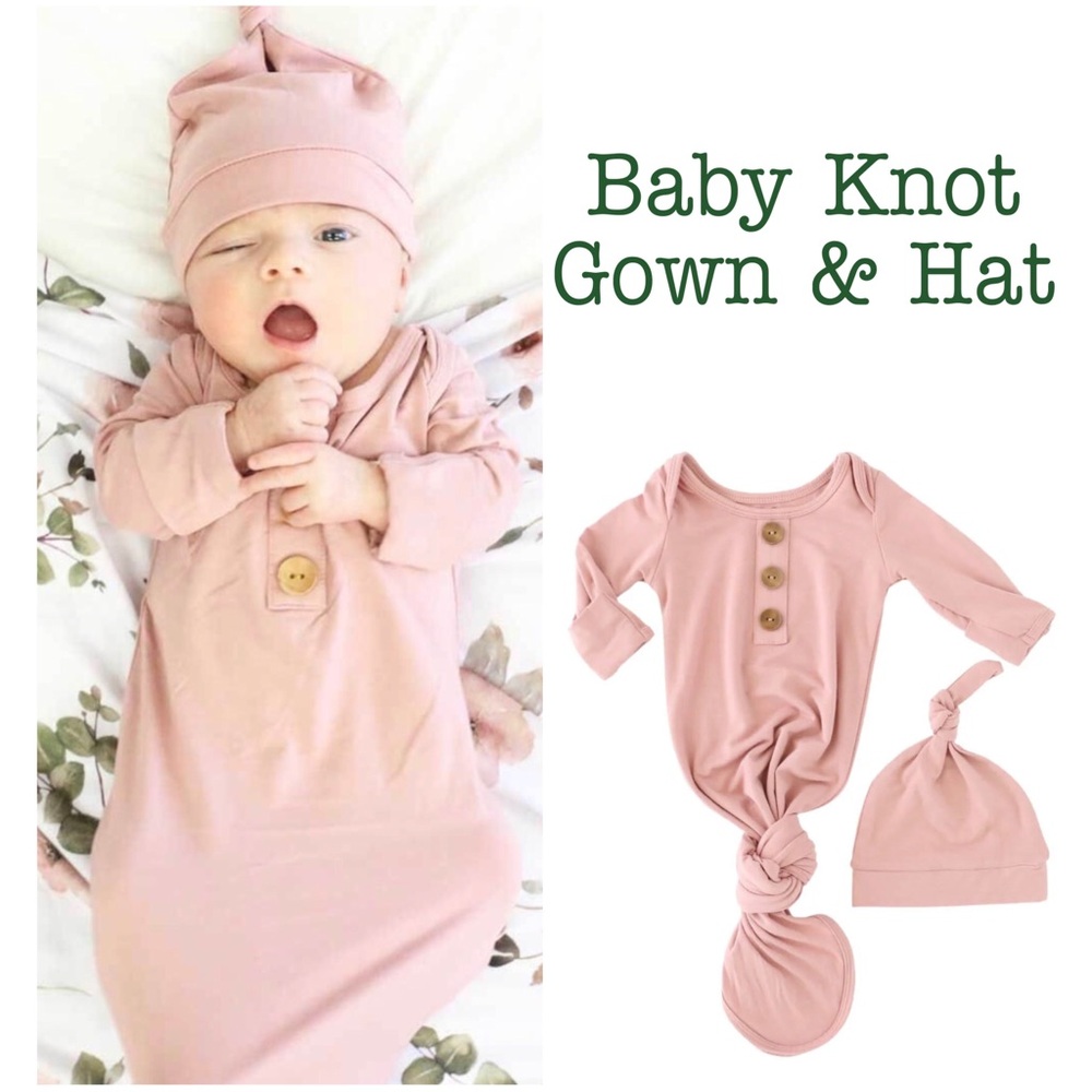 NEWBORN  KNOT GOWN & HAT SET CADEN LANE